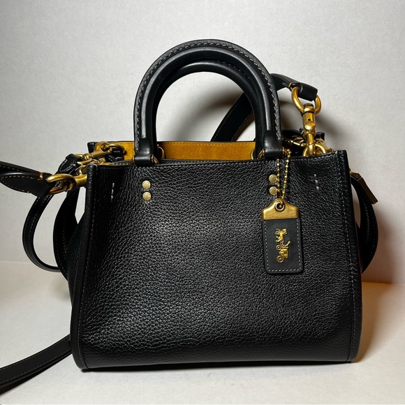 COACH Rogue 25 In Regenerative Leather Brass/Black Satchel Shoulder Bag - Picture 1 of 9